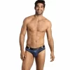 ANAIS MEN Naval Slip - Navy Blue Satin-Striped Briefs