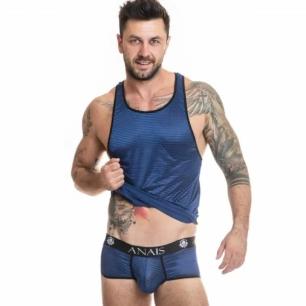 ANAIS MEN Naval Top Navy Blue Mesh with Satin Stripes