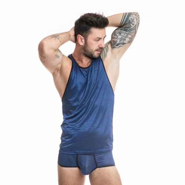 ANAIS MEN Naval Top Navy Blue Mesh with Satin Stripes