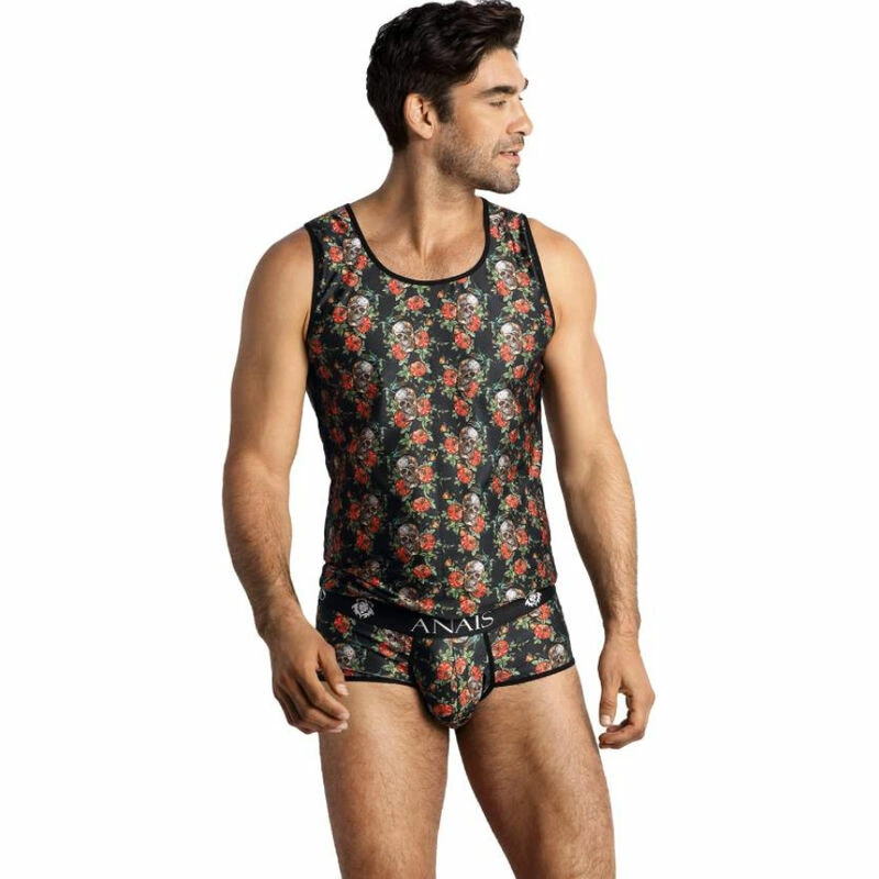 ANAIS MEN Power Top - Sleeveless Classic Rose & Skull Print