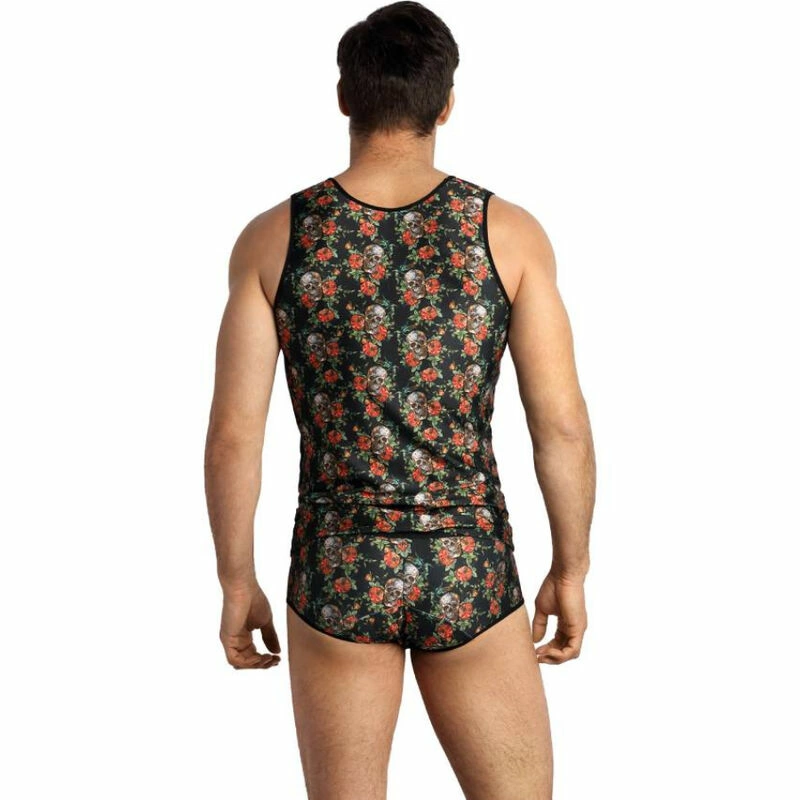 ANAIS MEN Power Top - Sleeveless Classic Rose & Skull Print