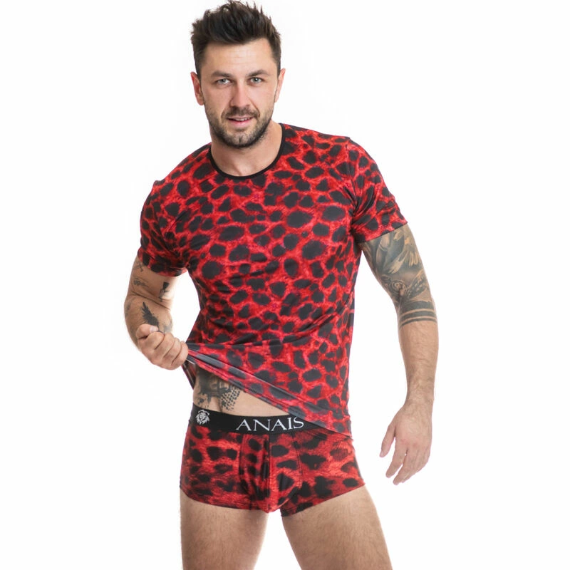 Anais Men Savage Red Microfiber Animal Print T-Shirt Size