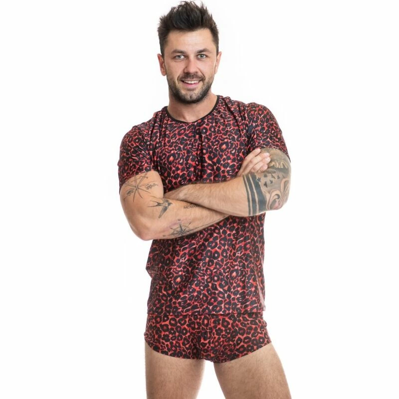 Anais Men Tribal T-Shirt - Red Microfiber Animal Print
