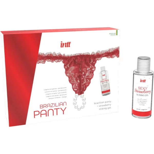 INTT Brazilian Red Lace Panty with Pearls & Strawberry Lubricant 50ml. Sets. See formula