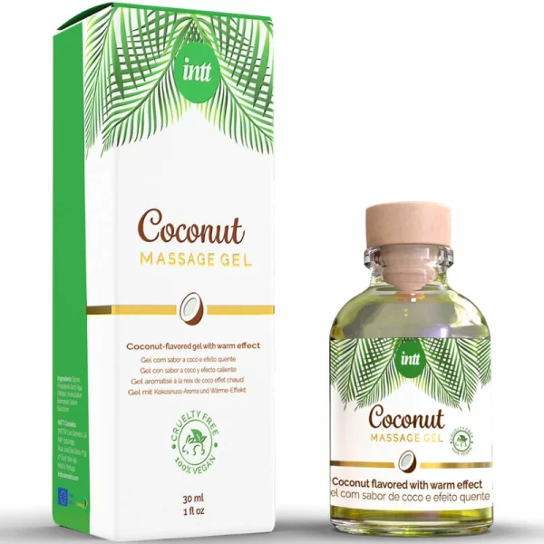 INTT Vegan Massage Gel Coconut Aroma Heating Effect 30ml. Warming lubricant. See formula