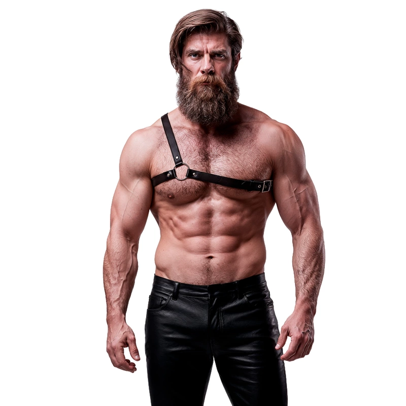 Fetish Submissive Attitude Menâ€™s Crossed Shoulder Vegan Leather Harness