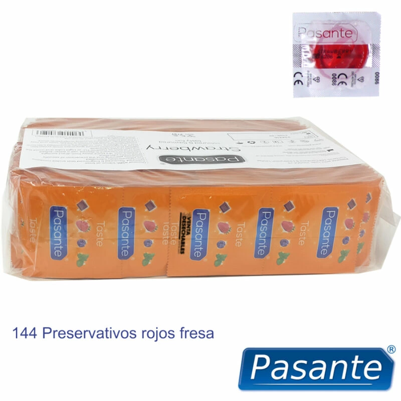 Smooth Surface - Anelma Pasante Strawberry Flavour Red Latex Condoms 144-Pack