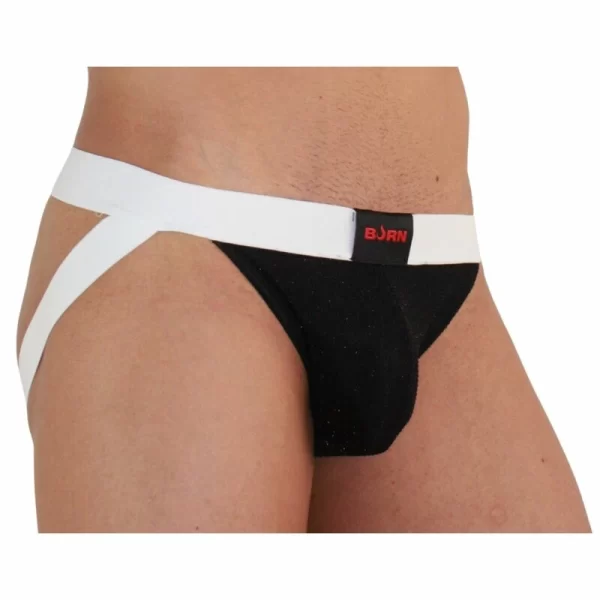 BURN 004 Men's Athletic Jockstrap Shiny Black/White - Comfort & Style