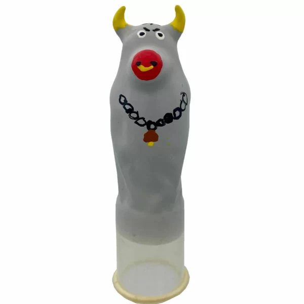 CONDOMERIE Hand-Painted Decorative Latex Grey Bull - Artistic Design XL. Condoms. See formula