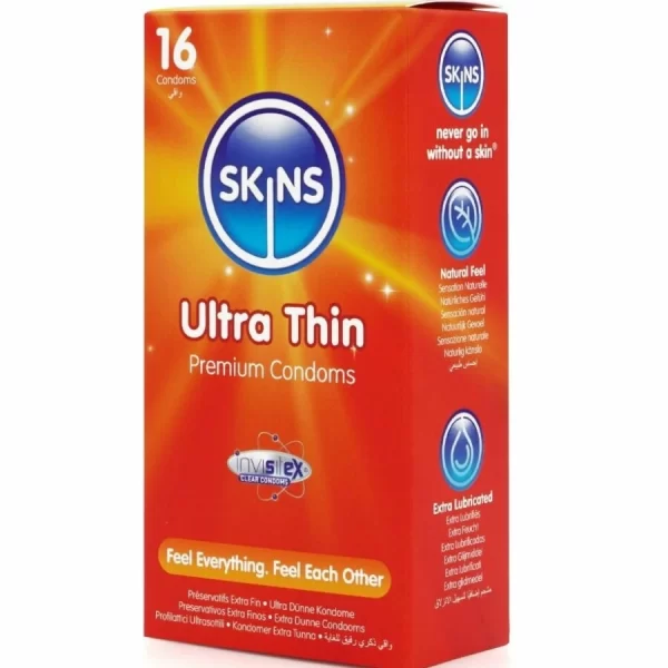 Skins Ultra Thin Premium Latex Condoms 16-Pack Vanilla Scented 180mm. See formula