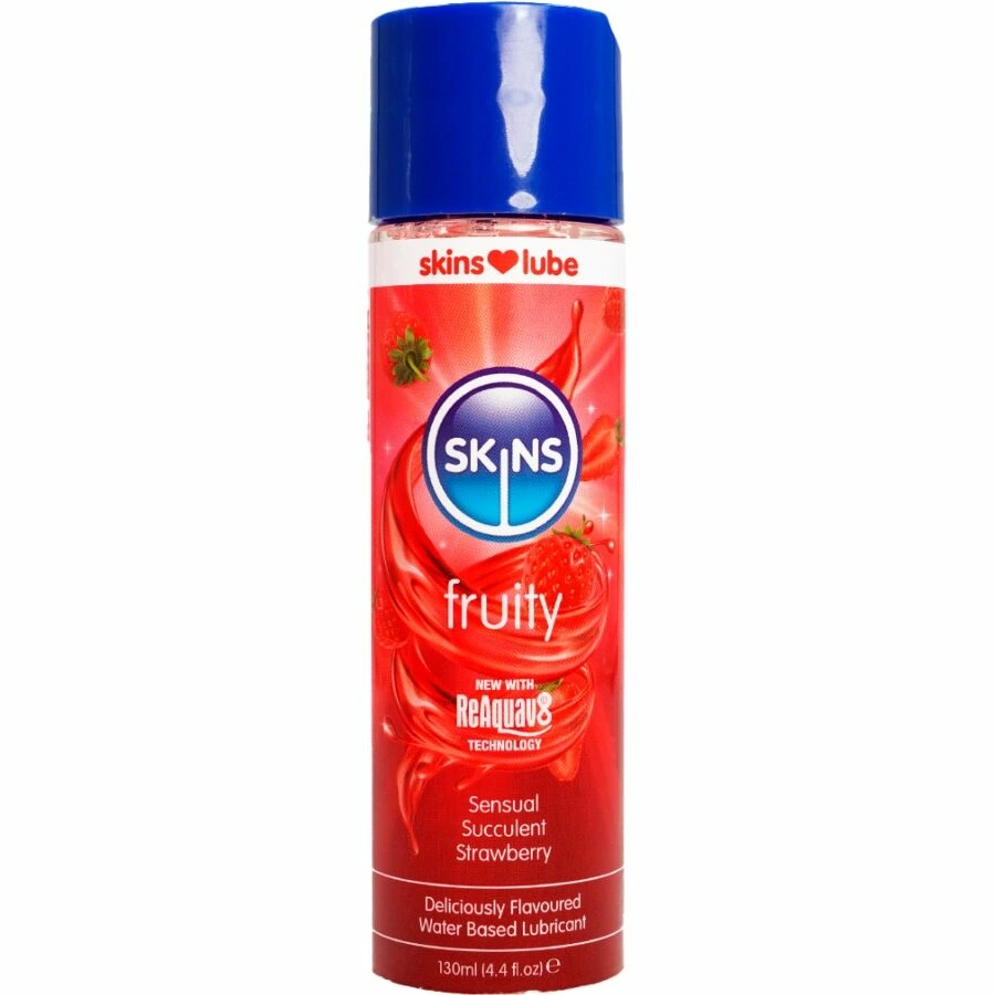 Skins Fruity Water-Based Lubricant Strawberry 130ml - Sugar-Free Formula - Anelma Skins Fruity Water-Based Lubricant Strawberry 130ml