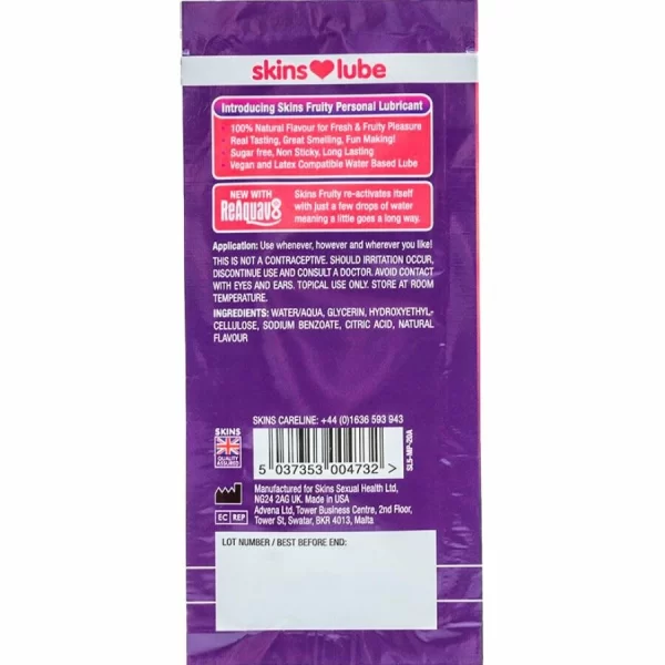 SKINS Fruity Water-Based Lubricant Mango & Passion Fruit 5ml Single-Dose. Sachets
