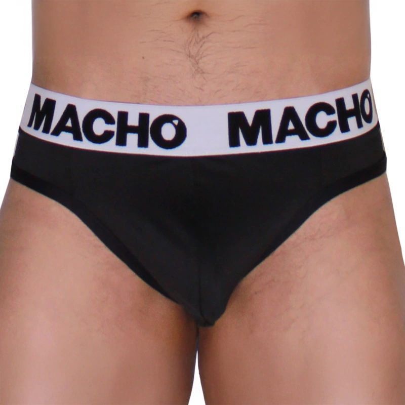 MACHO MTG002 Black/Black Thong - Anatomical Lycra Support System