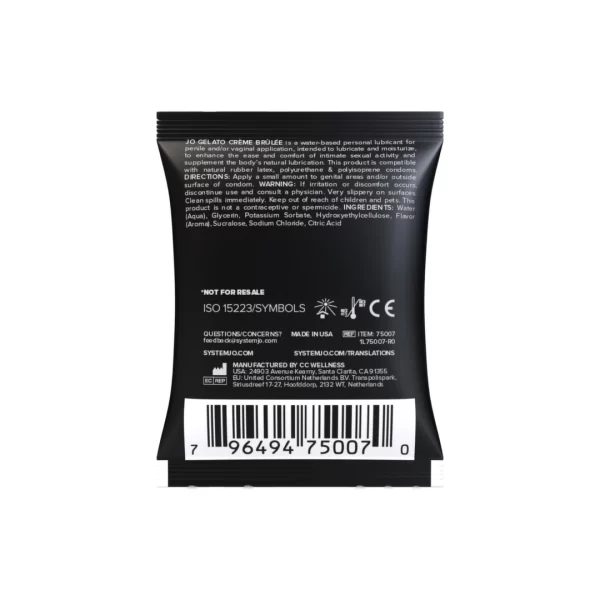 JO System Gelato Creme Brulee Lubricant Sachet 5 ml - Gourmet Aroma. Sachets