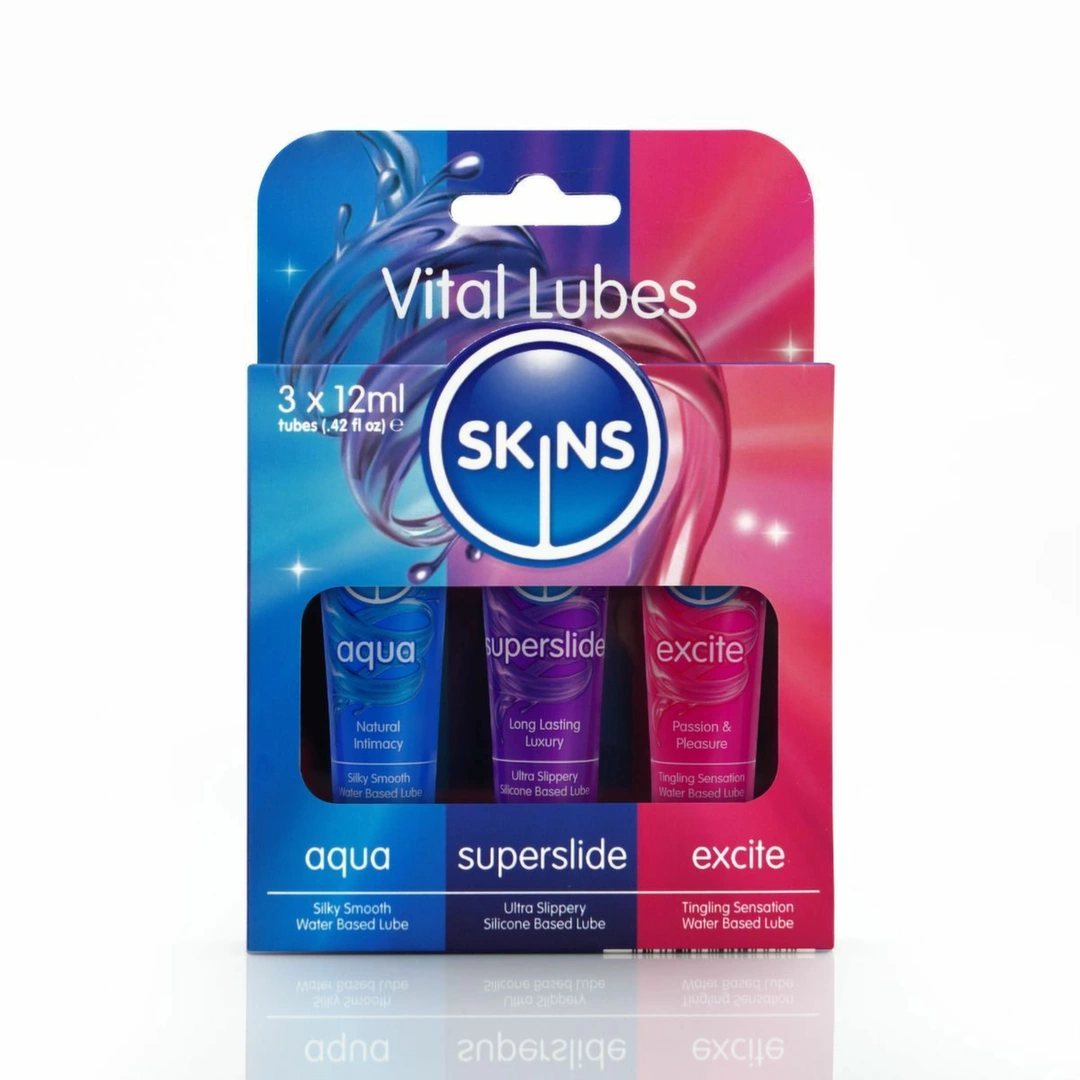 Skins Vital Lubricant Sample Tubes Set 3x12ml - Anelma Skins Vital Lubricant Sample Tubes Set 3x12ml - Water & Silicone Based. Stimulating gel