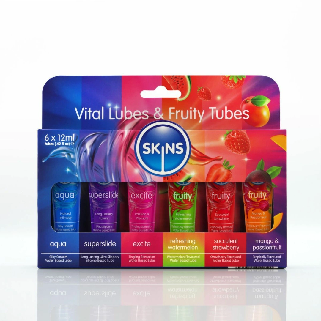 Skins Vital & Fruity Lubricant Sample Tubes Set 6x12ml - Anelma Skins Vital & Fruity Lubricant Sample Tubes Set 6x12ml - Silky Variety Pack. Flavored. See formula