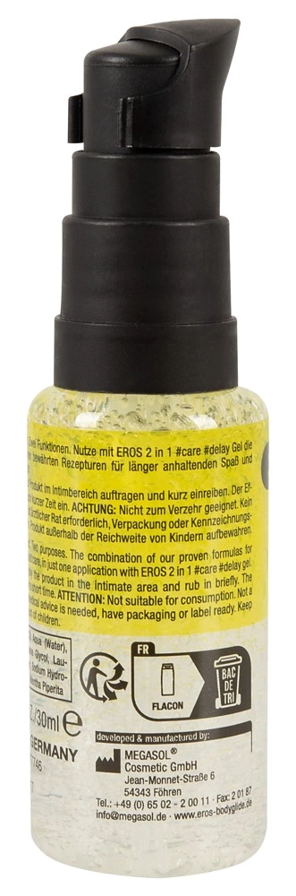 EROS 2in1 Care & Delay Intimate Gel 30 ml - Moisturising Formula. Sex toy cleaners. See formula