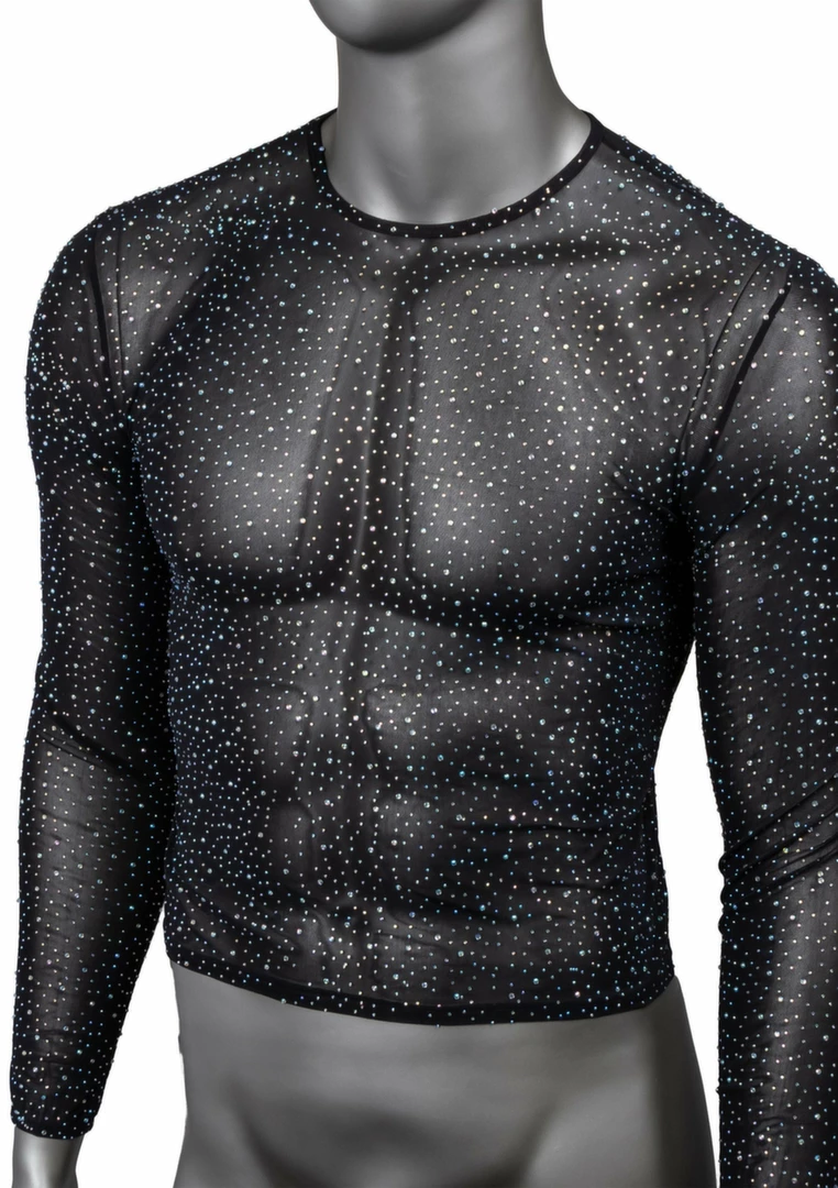 CalExotics Radiance Long Sleeve Shirt Mesh Rhinestone Black Full-Length