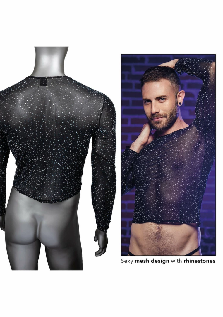 CalExotics Radiance Long Sleeve Shirt Mesh Rhinestone Black