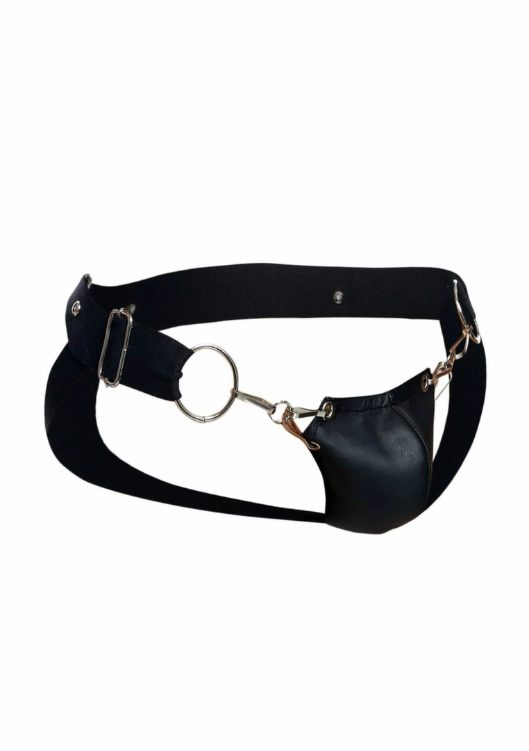 DNGEON Snap Jockstrap Black Faux Leather Chain-Link Front