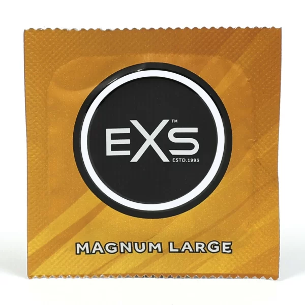 EXS Magnum Large 60mm Anatomical Latex Condoms 100-Pack. Product details include formula