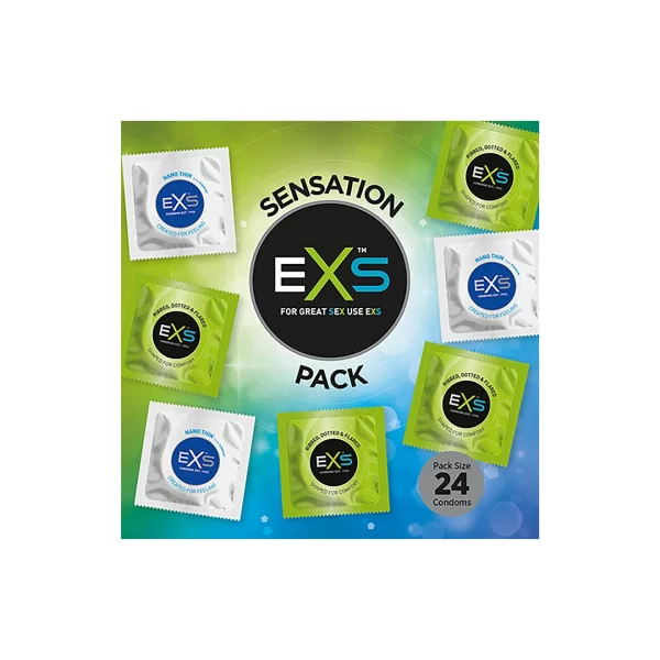 EXS Sensation Pack 24pcs - Nano Thin & Ribbed Dotted Variety Set. Condoms. See formula