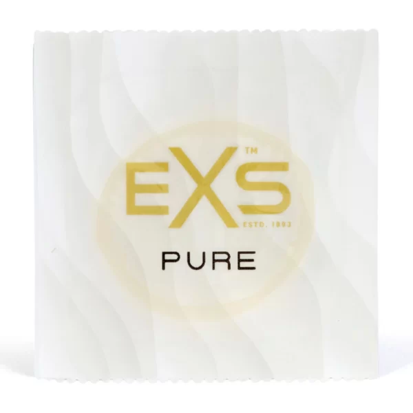 EXS Pure Ultra-Thin Latex Condoms 48-Pack | Eco-Friendly 53mm Width. Product details include formula
