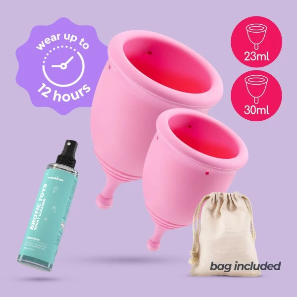 Minerva Menstrual Cups Set with Pouch & Cleaner Pink - Medical Silicone S/L
