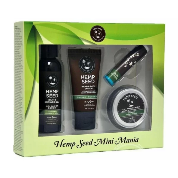 Earthly Body Mini Mania Hemp Seed Travel Set Guavalava Fragrance 5pcs. Natural. See formula