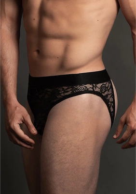 Dreamgirl Lace Open Back Brief - Sheer Mid-Rise Intimate Panty