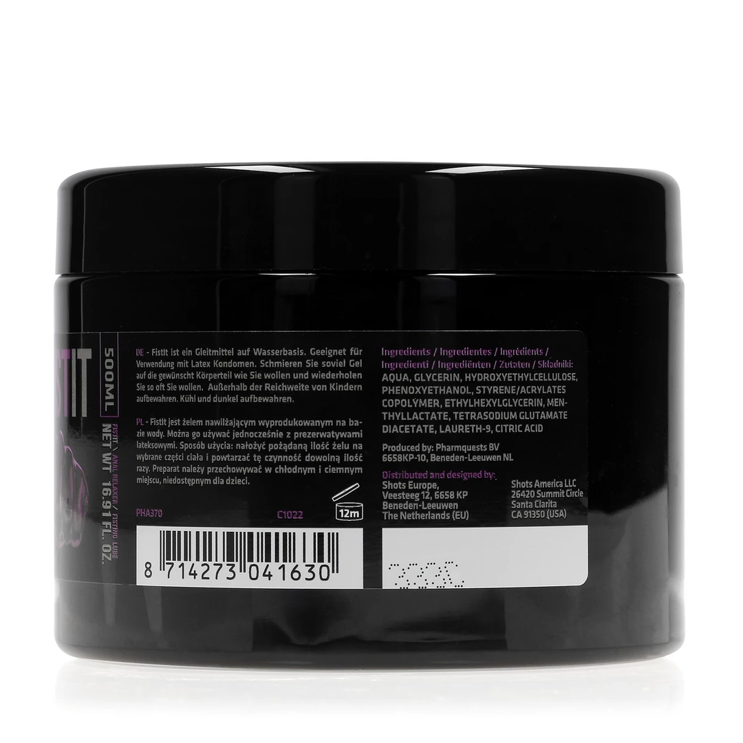 Fist It Anal Relaxer 500ml Water-Based Lubricant - Anelma Fist It Anal Relaxer 500ml Water-Based Lubricant with Menthol Touch. Product details include formula